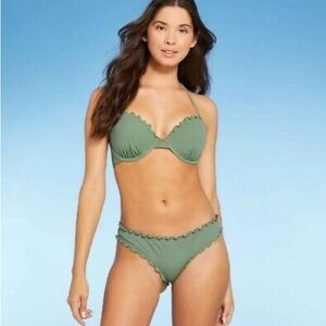Xhileration ~ Green Ruffled Bikini Set
